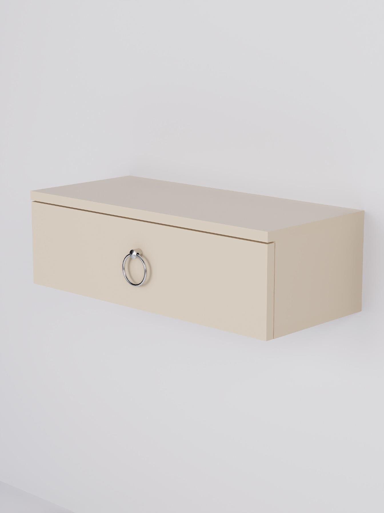 Vizon Rengi Duvara Monte Dresuar | Halka Kulplu Tek Kapaklı %100 MDF Konsol (60cm) | Şık ve Modern Dekoratif Raf (VST07)