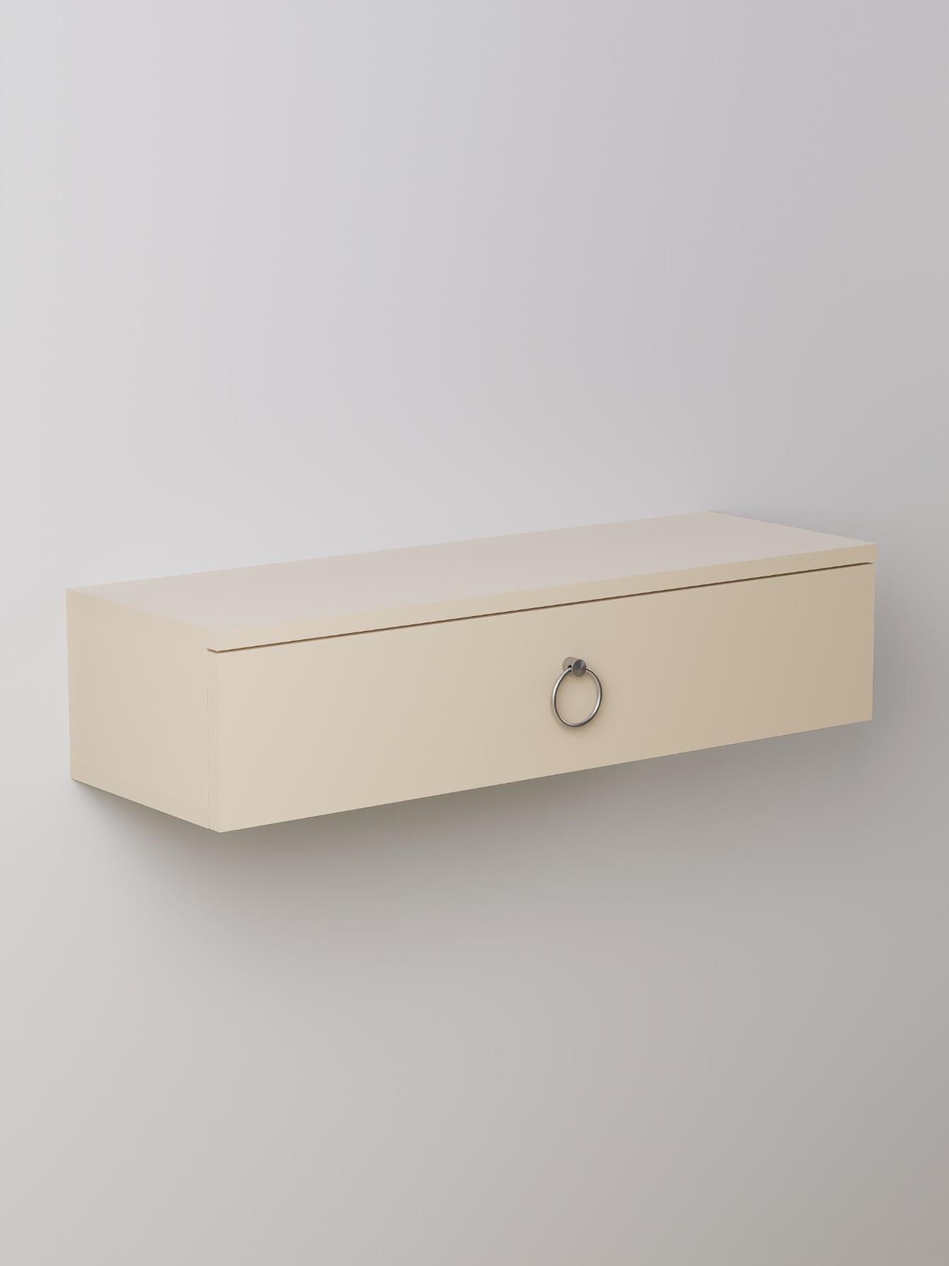 Vizon Rengi Duvara Monte Dresuar | Halka Kulplu Tek Kapaklı %100 MDF Konsol | Şık ve Modern Dekoratif Raf (80 cm) (VST06)