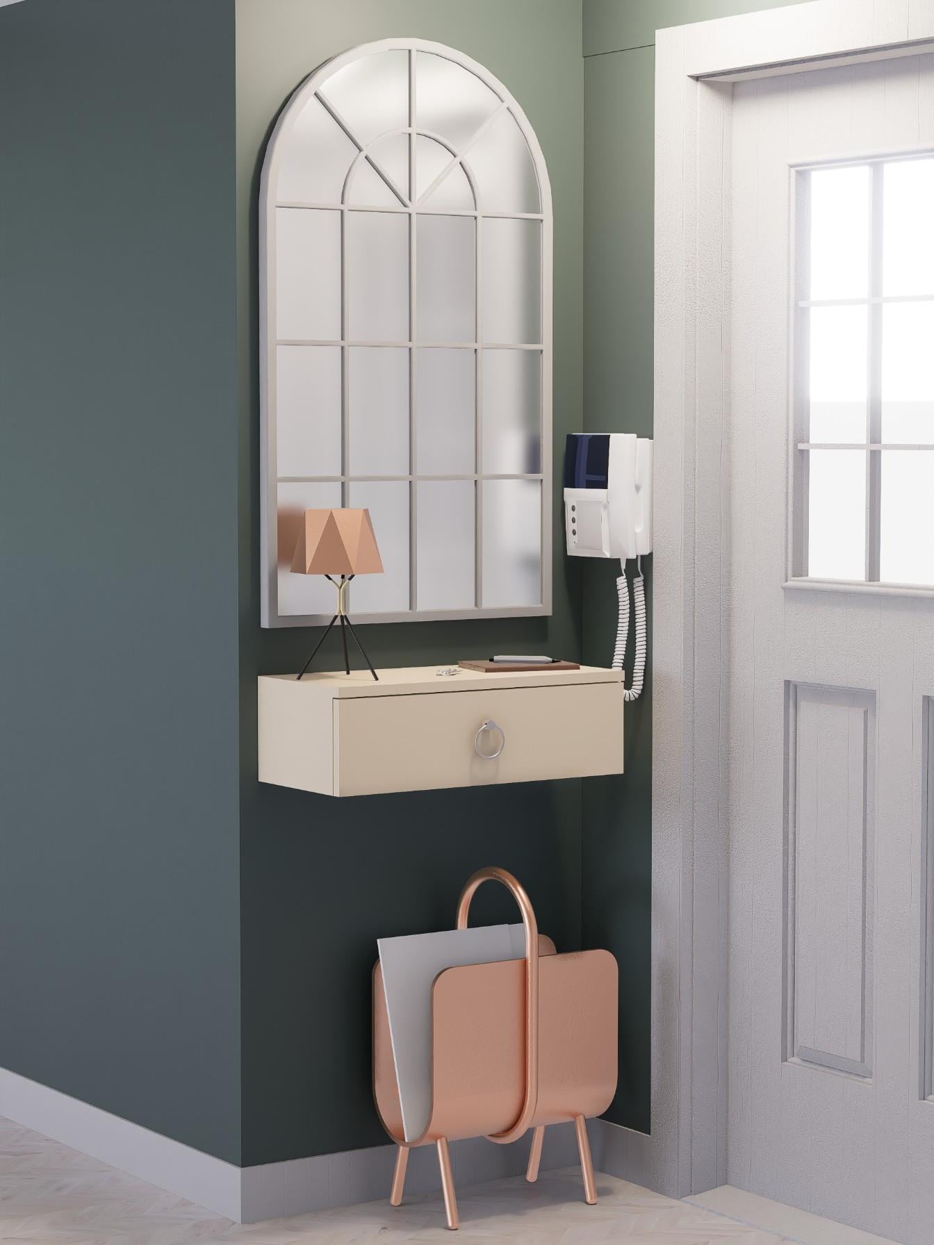 Vizon Rengi Duvara Monte Dresuar | Halka Kulplu Tek Kapaklı %100 MDF Konsol (60cm) | Şık ve Modern Dekoratif Raf (VST07)