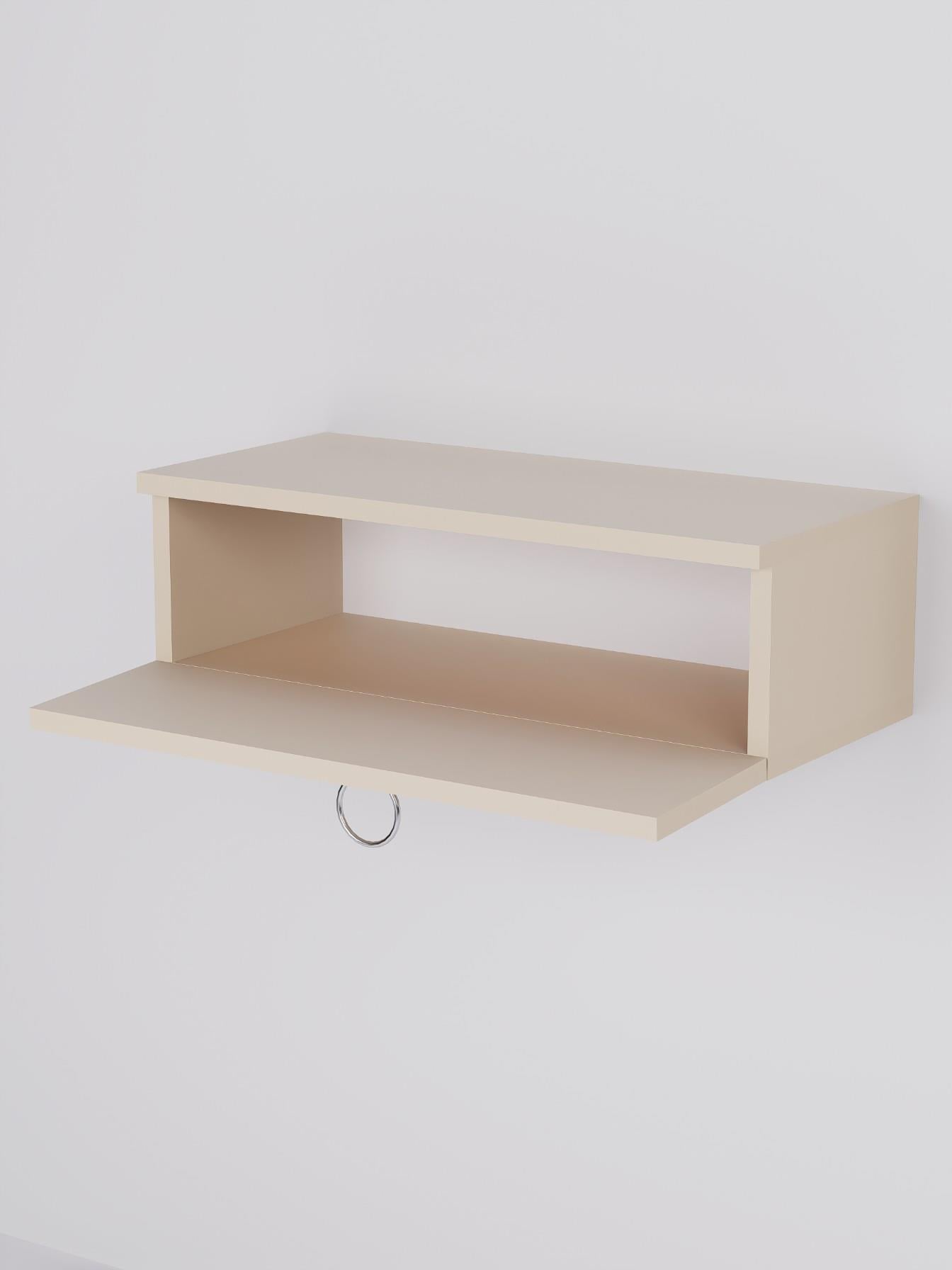 Vizon Rengi Duvara Monte Dresuar | Halka Kulplu Tek Kapaklı %100 MDF Konsol (60cm) | Şık ve Modern Dekoratif Raf (VST07)