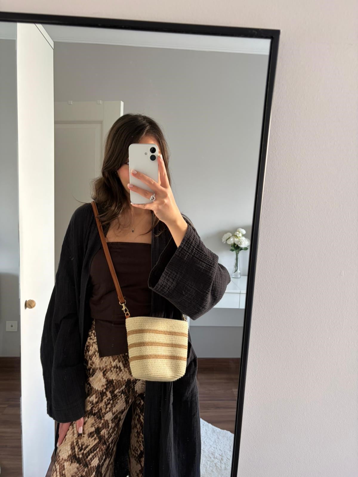 Bali Hasır Omuz ve Çapraz Çanta Taba