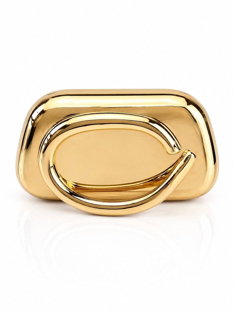 Ring Oval Tutma Detaylı Clutch Abiye Çanta Gold