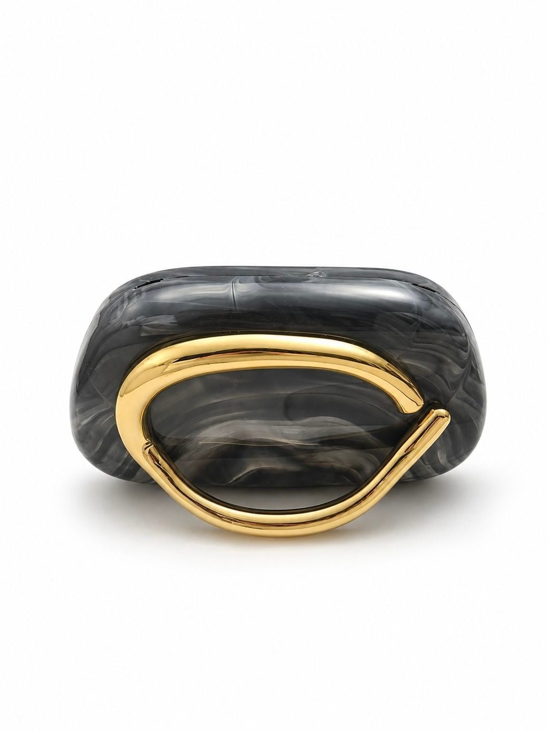 Ring Oval Tutma Detaylı Clutch Abiye Çanta Siyah Mermer