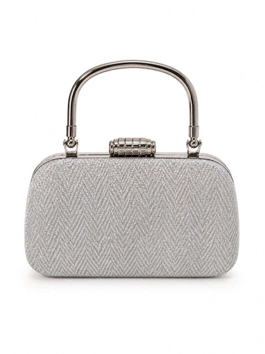 Sleek Zikzak Desenli Simli Clutch Abiye Çanta Gümüş