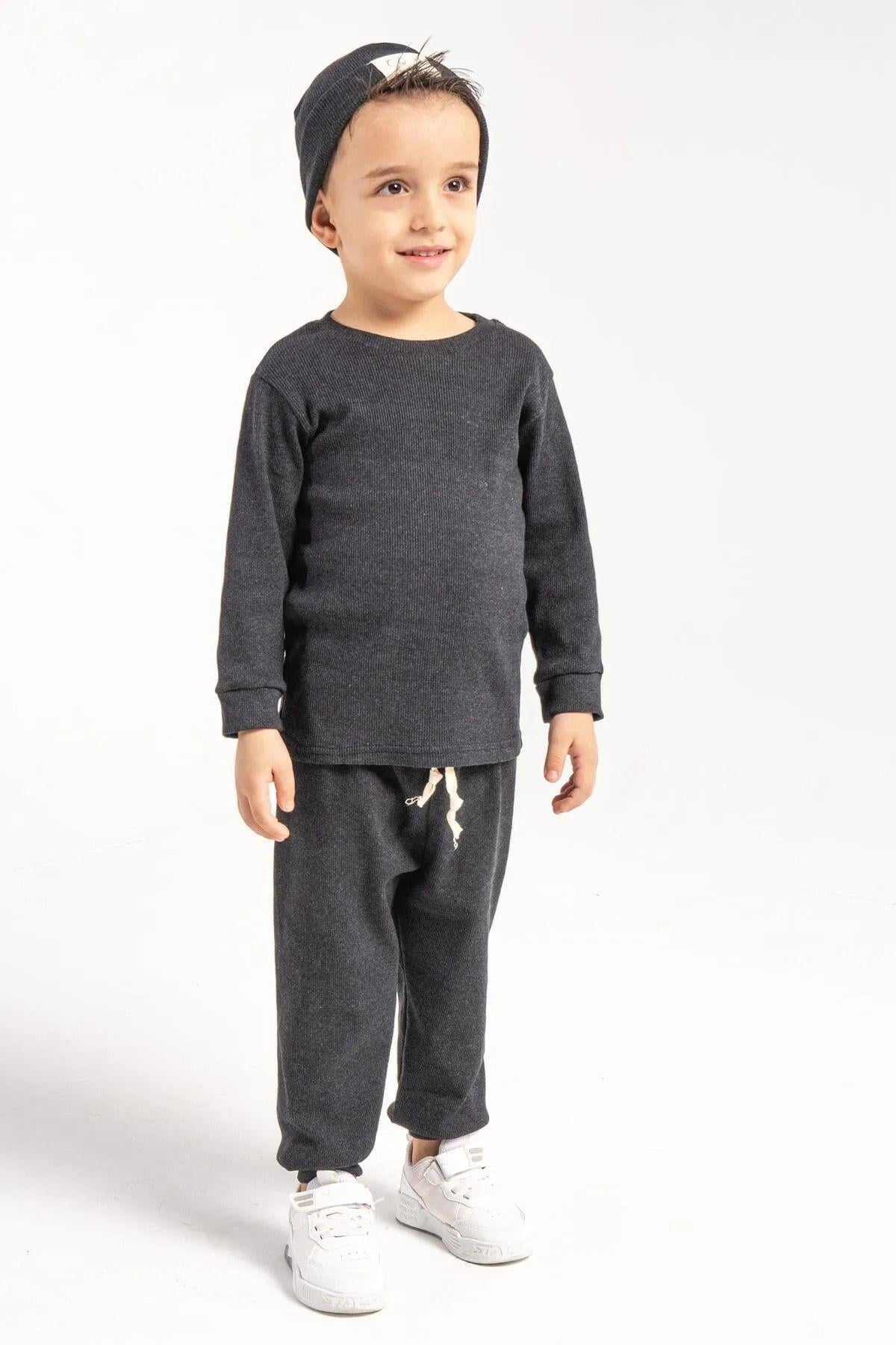 3'lü Kaşkorse Bereli Pamuklu Unisex Bebek Çocuk Takımı