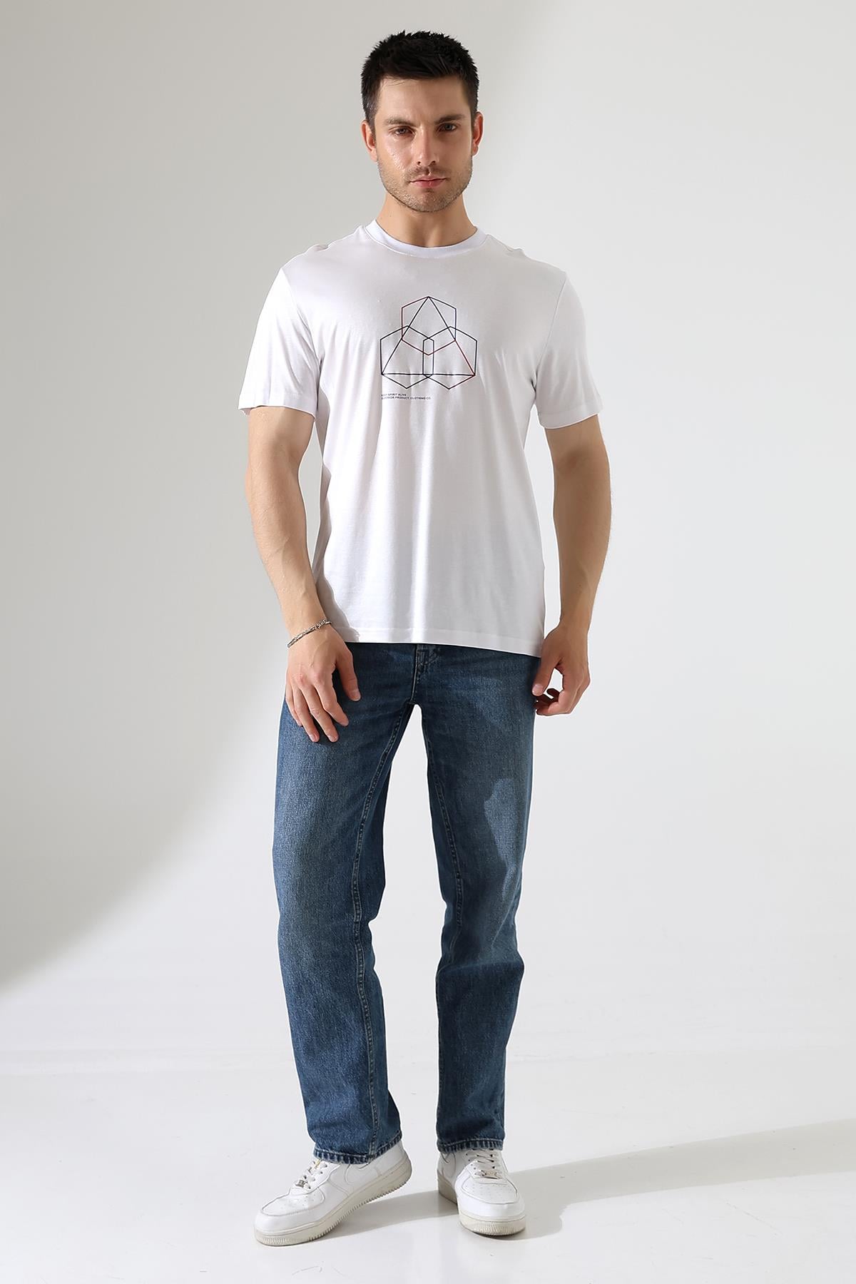 Bisiklet Yaka Kısa Kol, Baskılı T-shirt