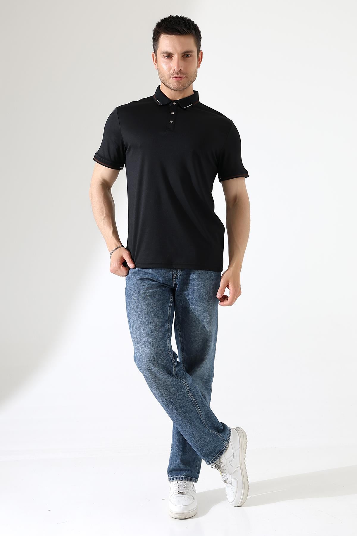 Erkek Çıt Çıt Detaylı Pamuklu Polo Yaka T-shirt