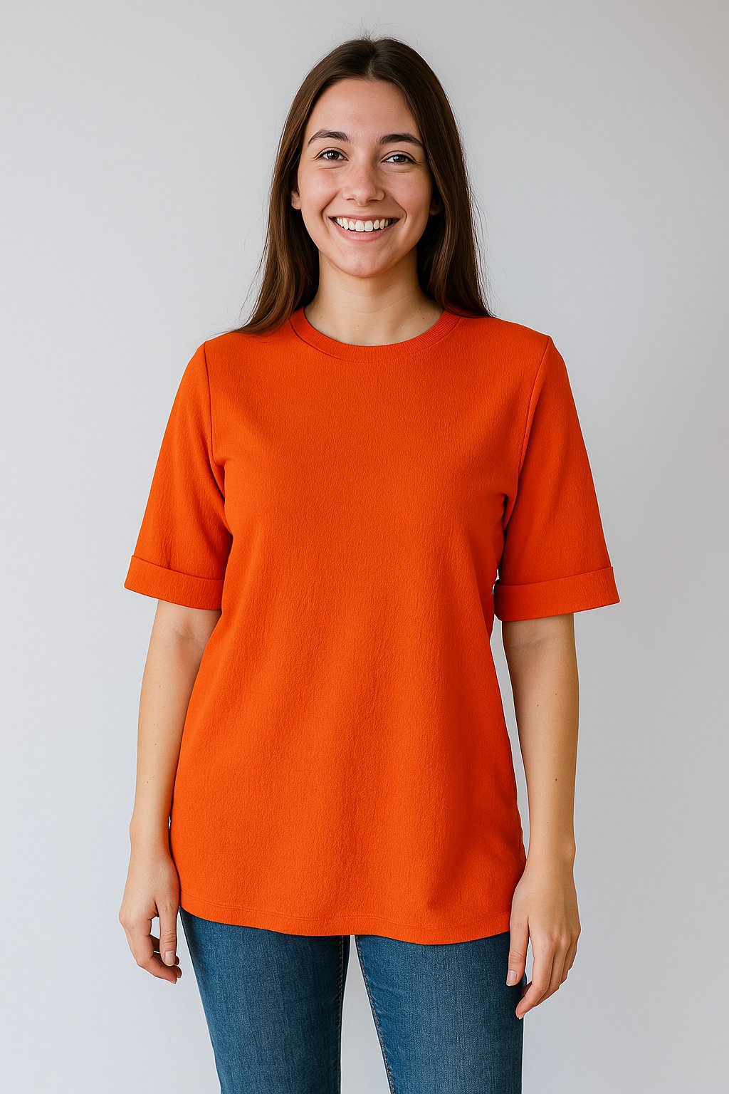 Kadın Oversize kalıp Bürümcük Kumaş Duble Kol Yandan Yırtmaçlı T-shirt Bluz - T954