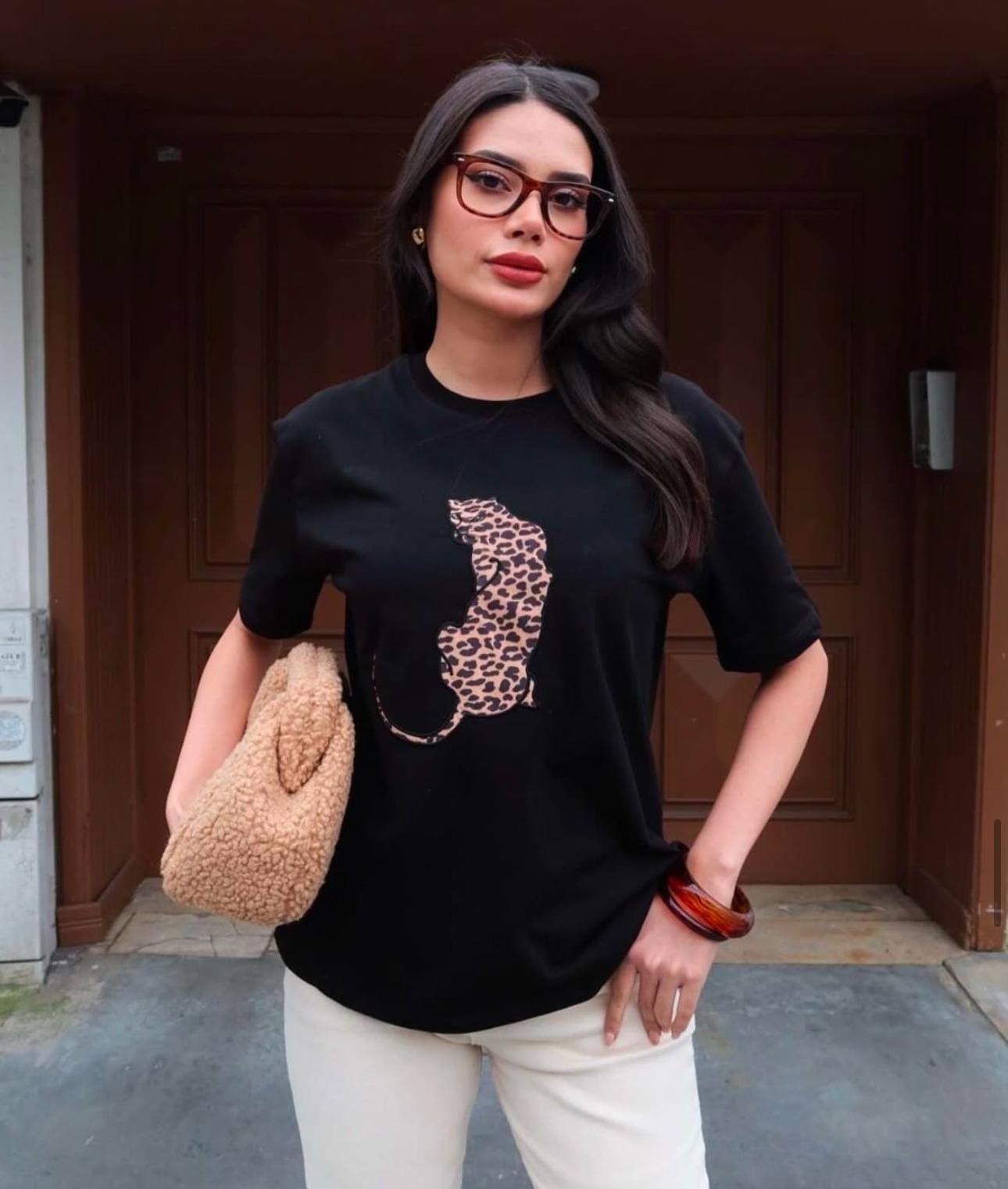 Leopar Hayvan Baskılı Oversıze Kadın T-SHIRT 