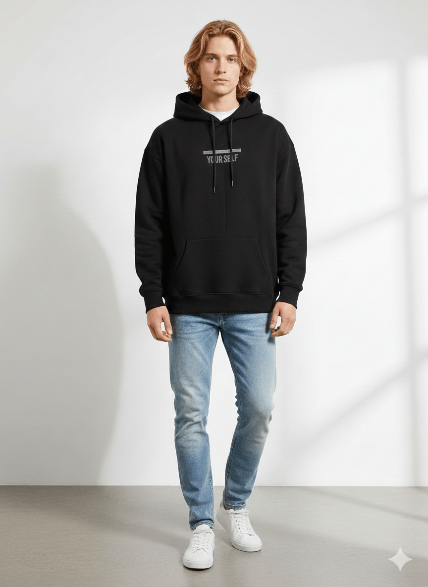 Unısex 3 İplik Kapüşonlu Yumuşak Dokulu Baskılı Cep Detaylı Sweatshirt