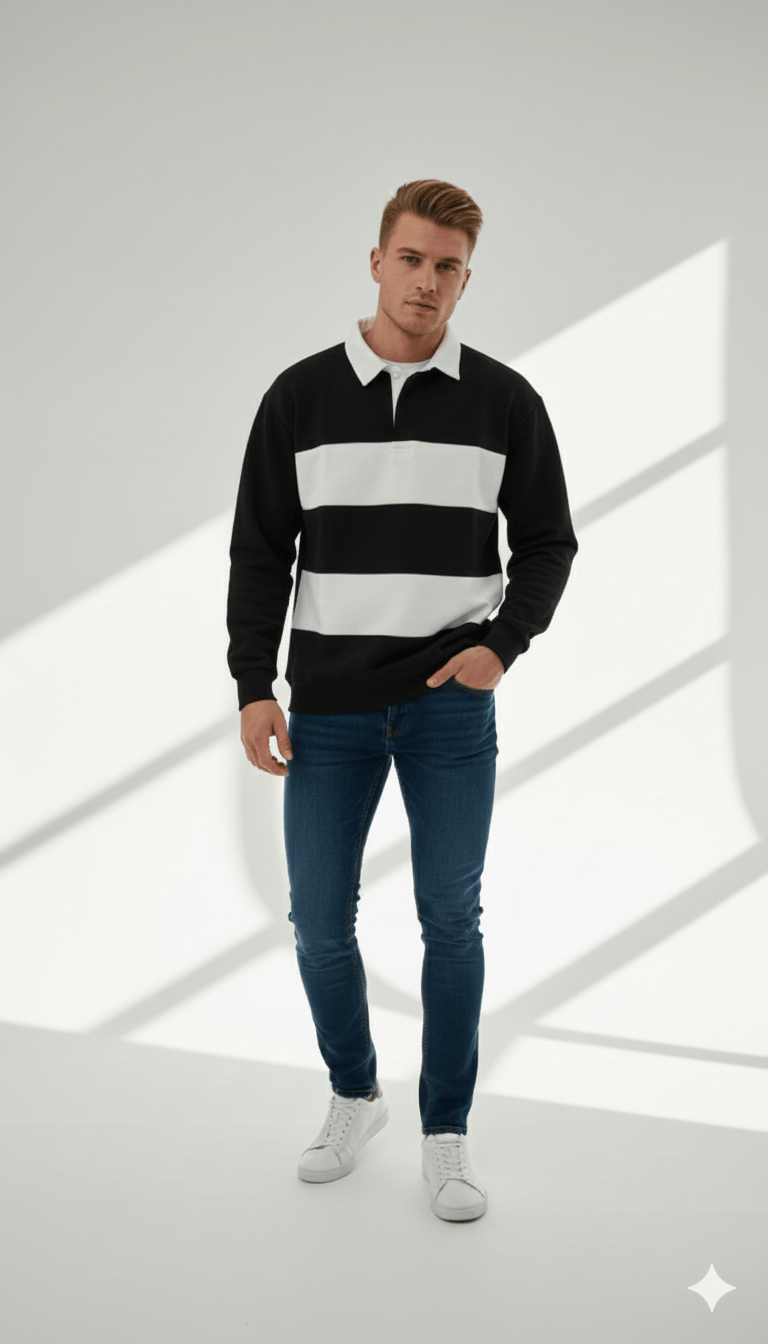 Unısex Gömlek Yaka Üç İplikli Düğmeli Yumuşak Dokulu Çift Renk Sweatshirt