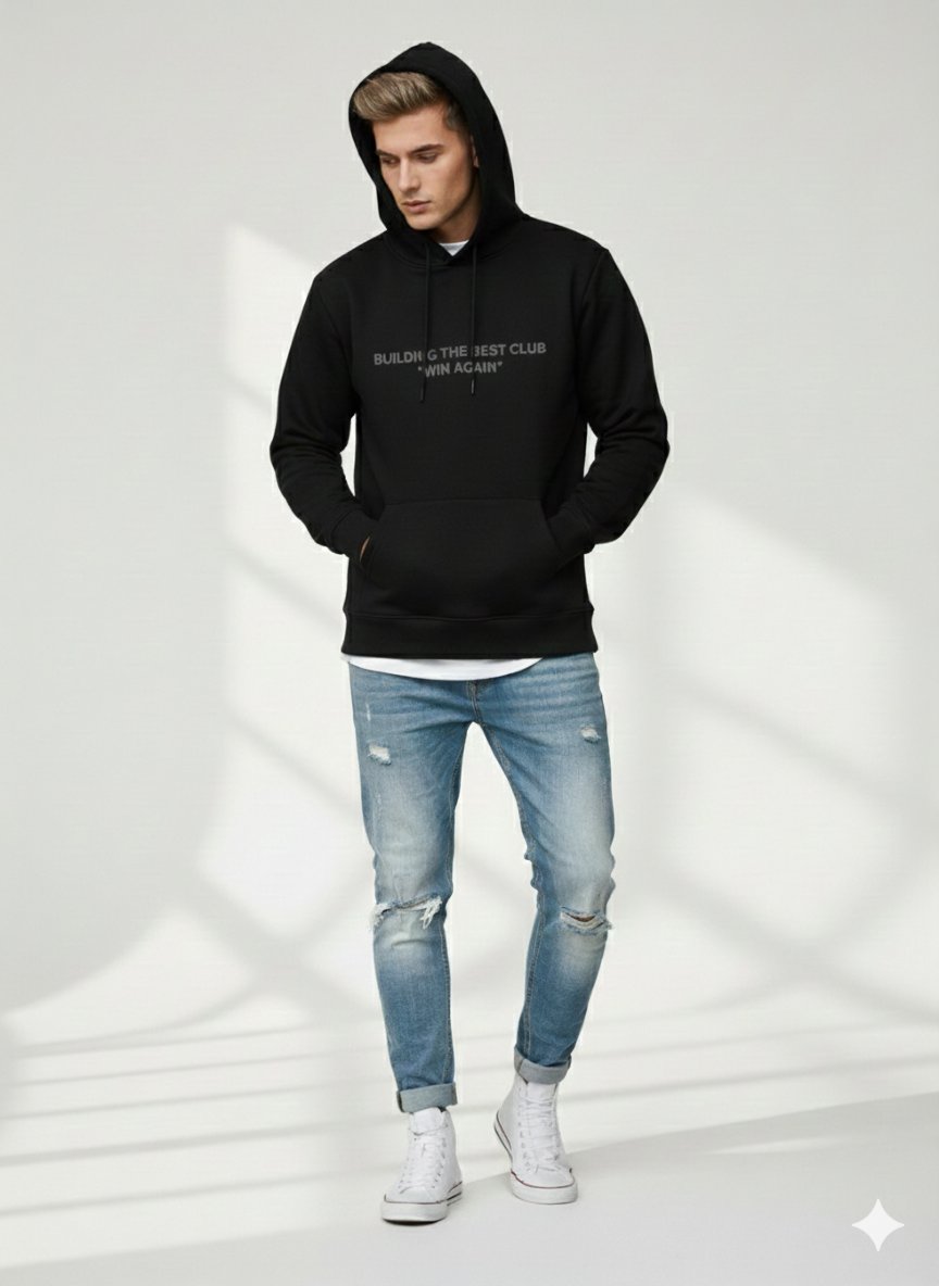 Unısex Regular Fit Kapüşonlu Baskılı Cepli Uzun Kollu Pamuklu Yumuşak Dokulu Sweatshirt