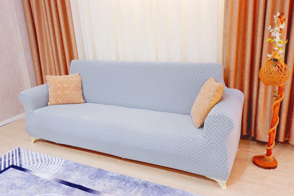 Jakarlı 3'lü Koltuk Örtüsü Hasır Desen - Açık Gri