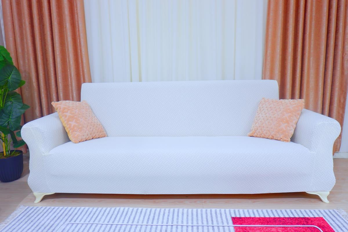 Jakarlı 3'lü Koltuk Örtüsü Hasır Desen - Beyaz