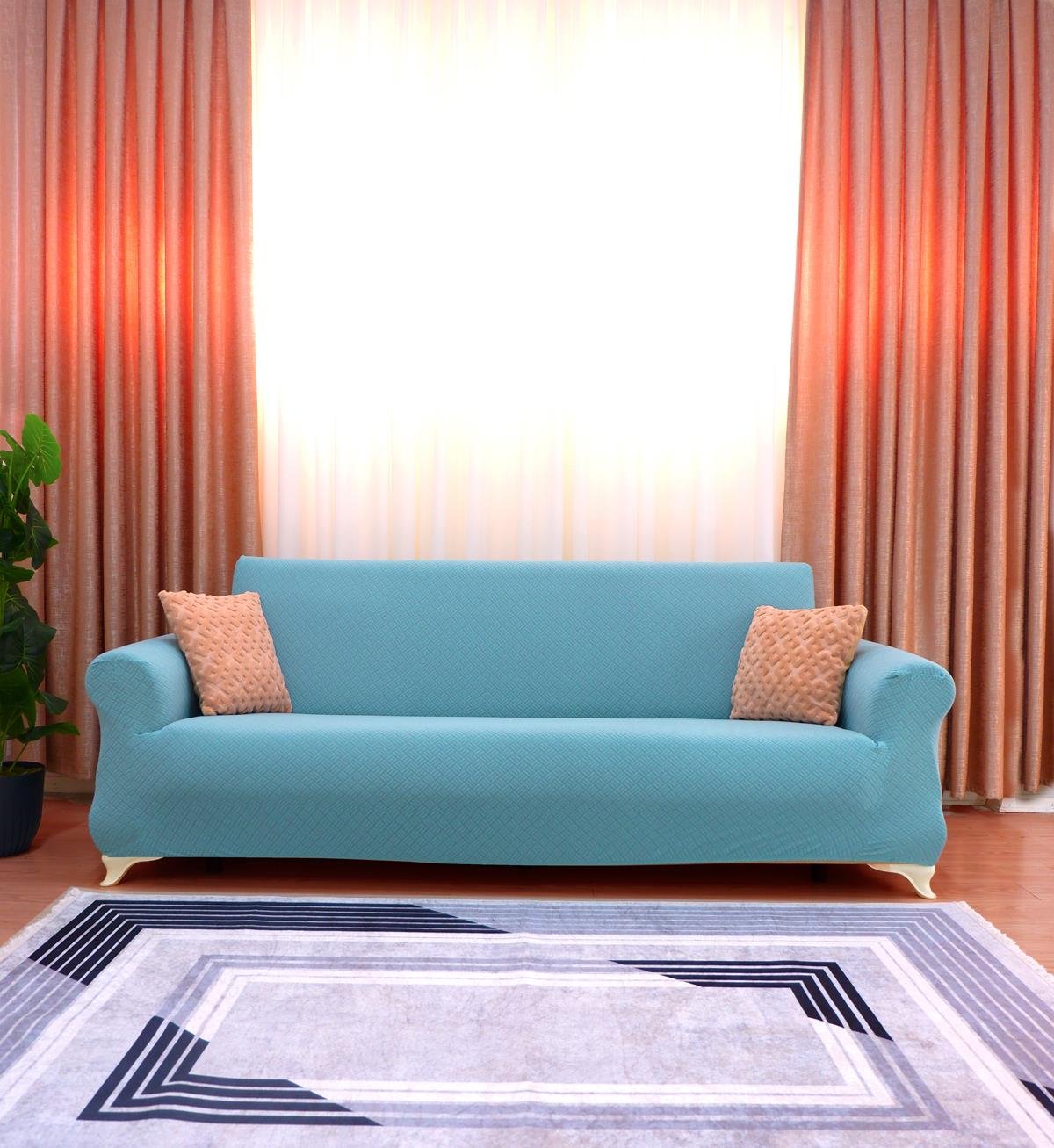 Jakarlı 3'lü Koltuk Örtüsü Sepet Desen - Mint