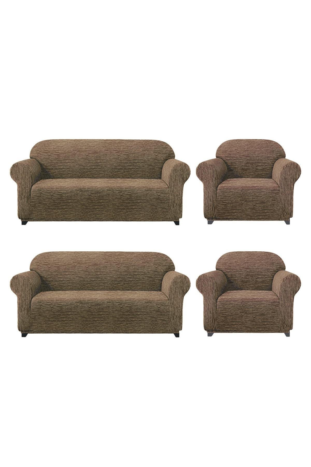 Jakarli Koltuk ,kanepe ,çekyat Örtüsü Çubuk Desen Esnekli Eteksiz3+3+1+1 Takım Için