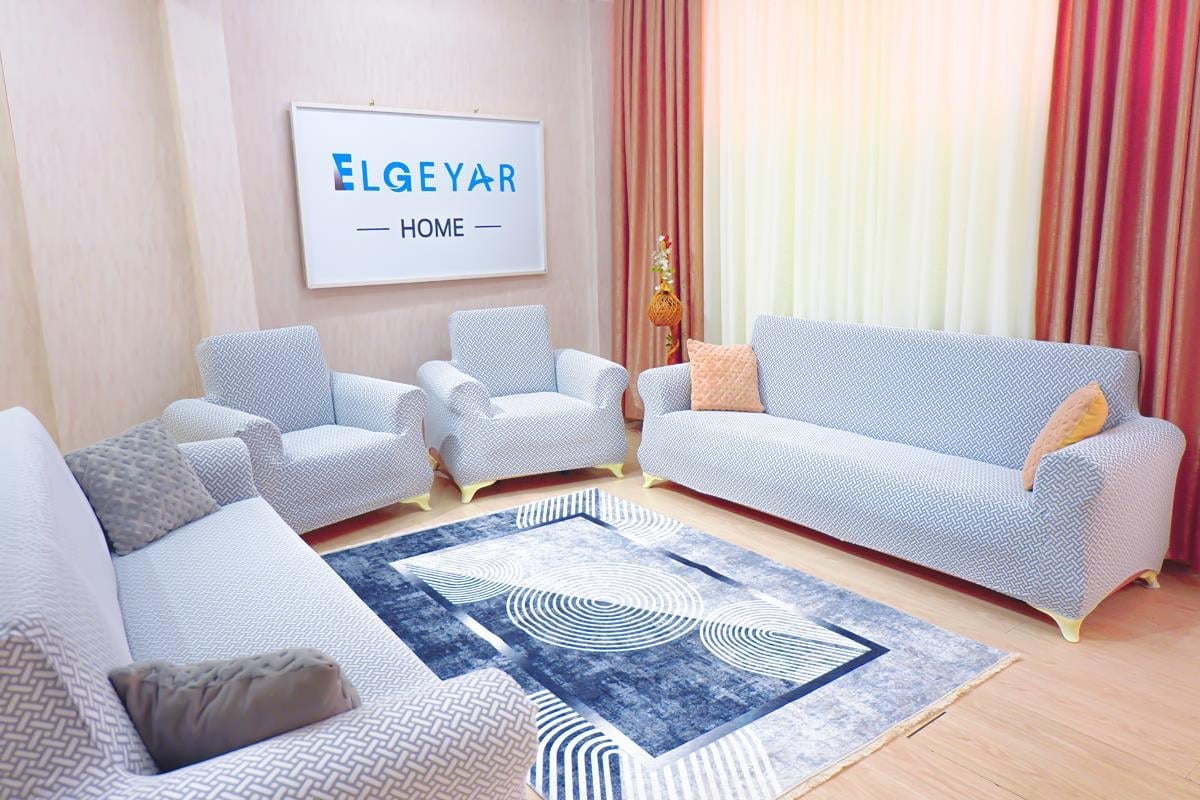 Jakarlı Koltuk Örtüsü Takımı Hasır Desen 3+3+1+1 – Açık Gri 