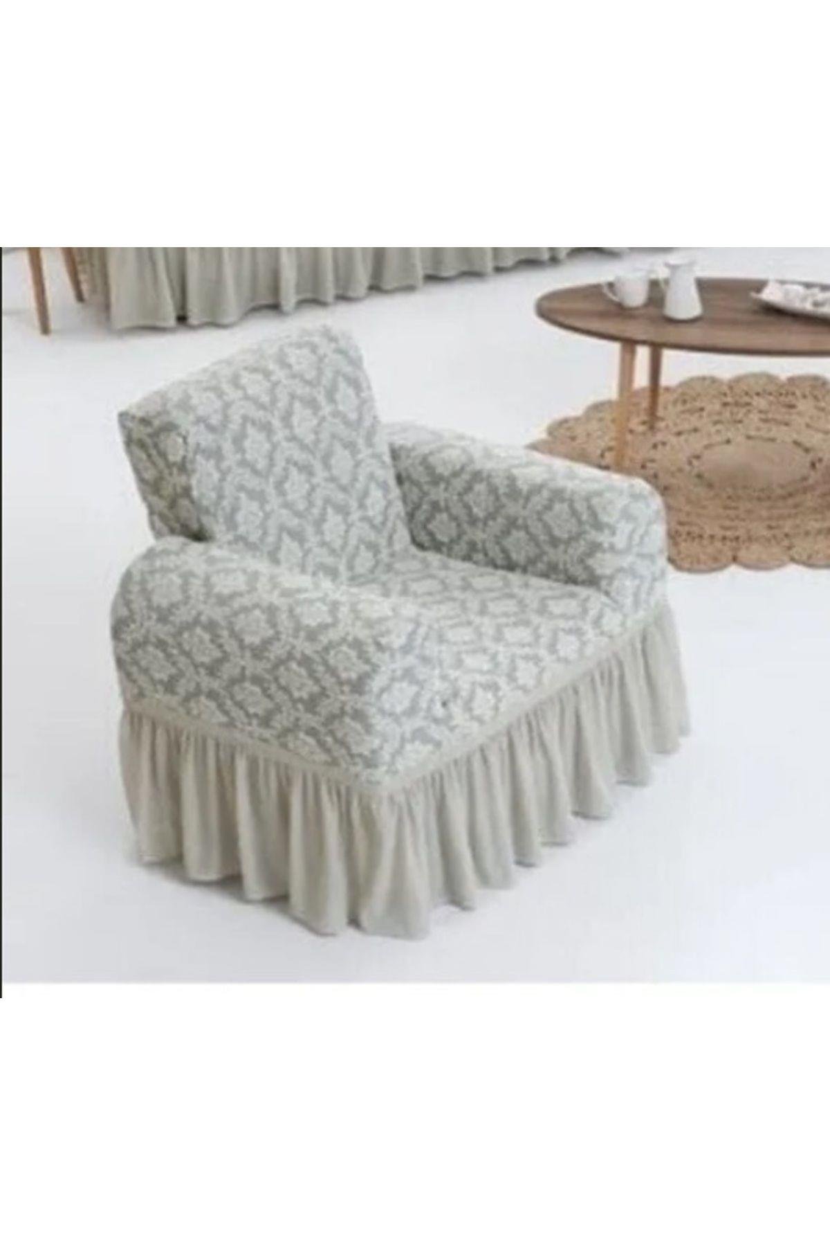 Jakarli tek kişilik koltuk örtüsü ,berjer kılıfı etekli şal desen (1 adet)