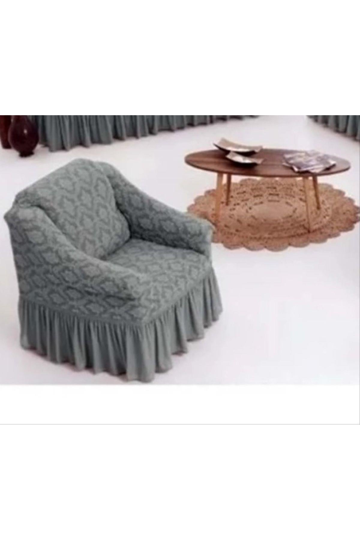 Jakarli tek kişilik koltuk örtüsü ,berjer kılıfı etekli şal desen (1 adet)