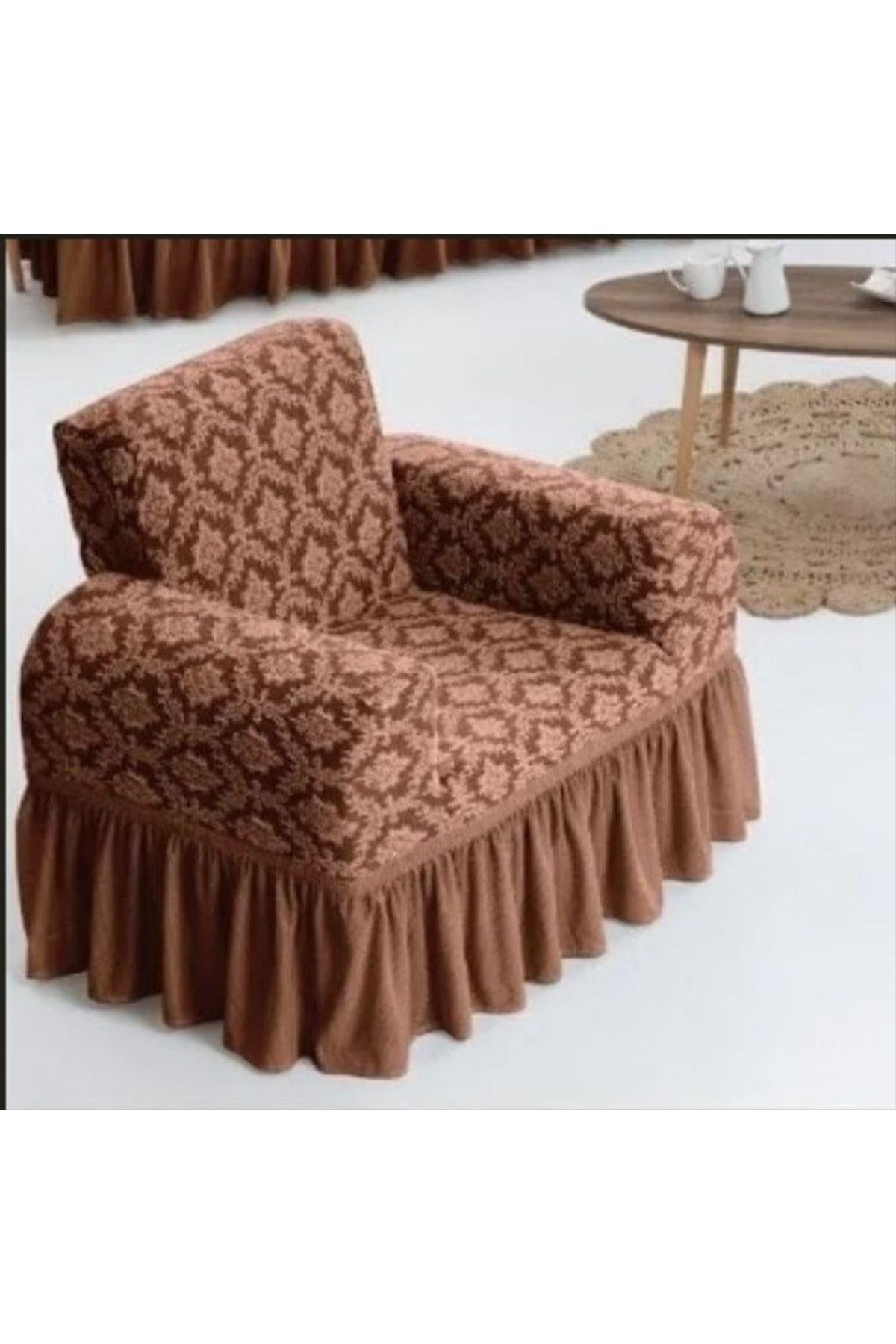 Jakarli tek kişilik koltuk örtüsü ,berjer kılıfı etekli şal desen (1 adet)