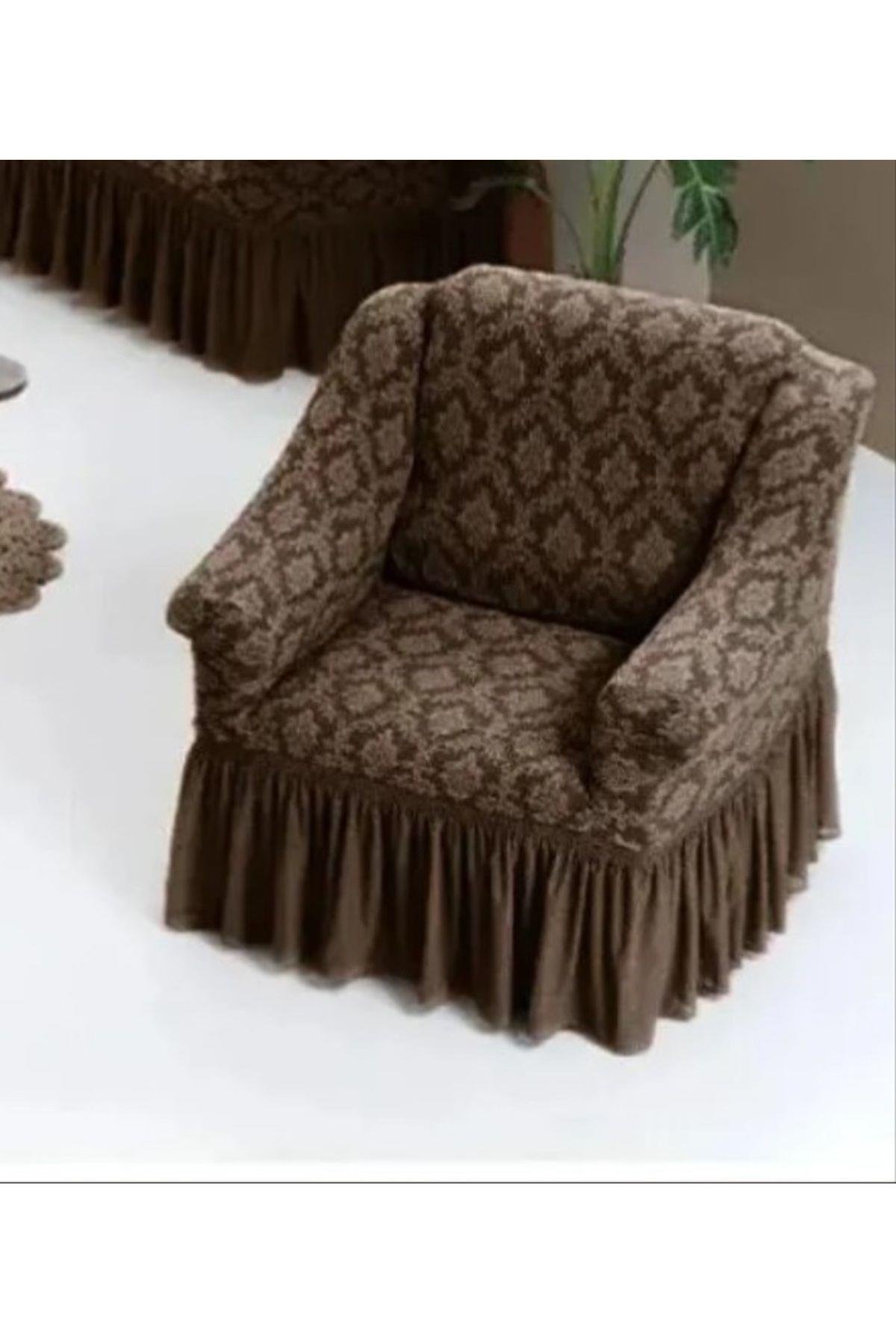 Jakarli tek kişilik koltuk örtüsü ,berjer kılıfı etekli şal desen (1 adet)