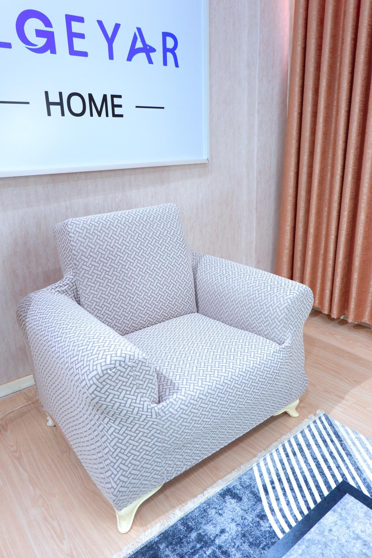 Jakarlı Tekli Koltuk Örtüsü Hasır Desen - Gri