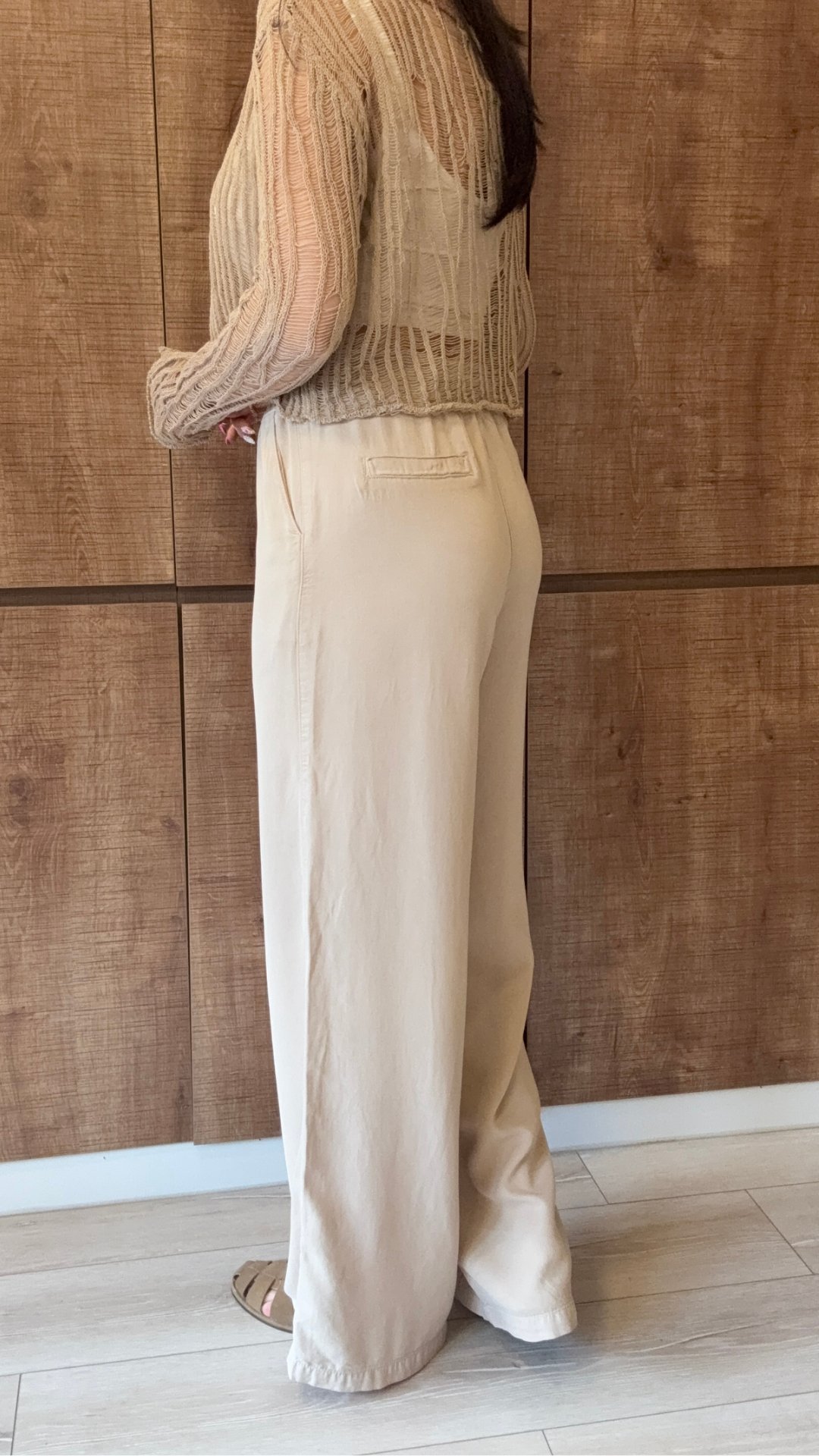 %100 Tencel Bej Palozzo Pantolon 