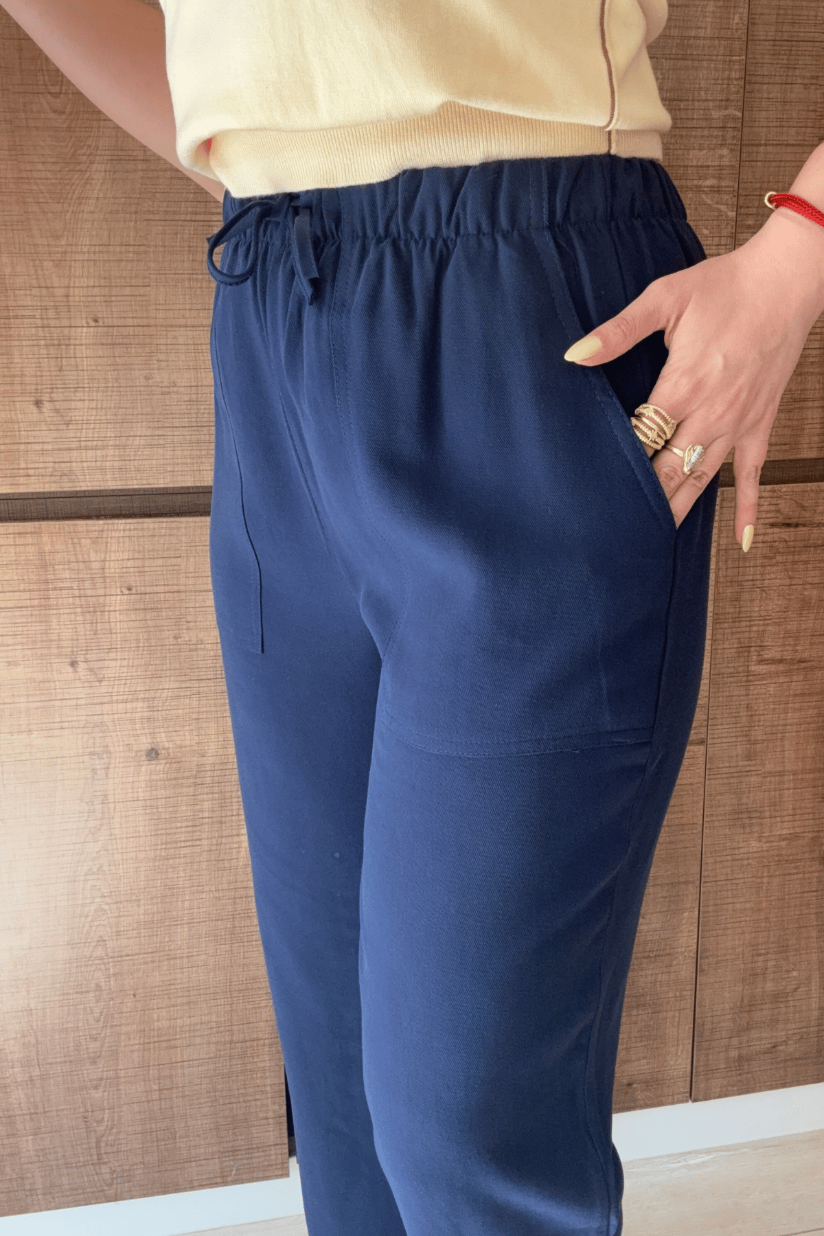 Bel büzgülü tencel pantolon