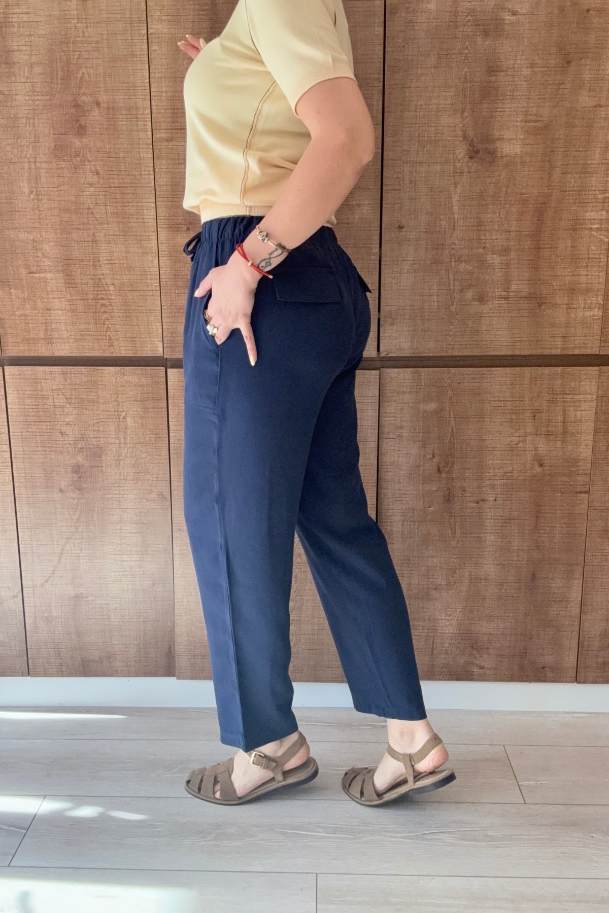 Bel büzgülü tencel pantolon
