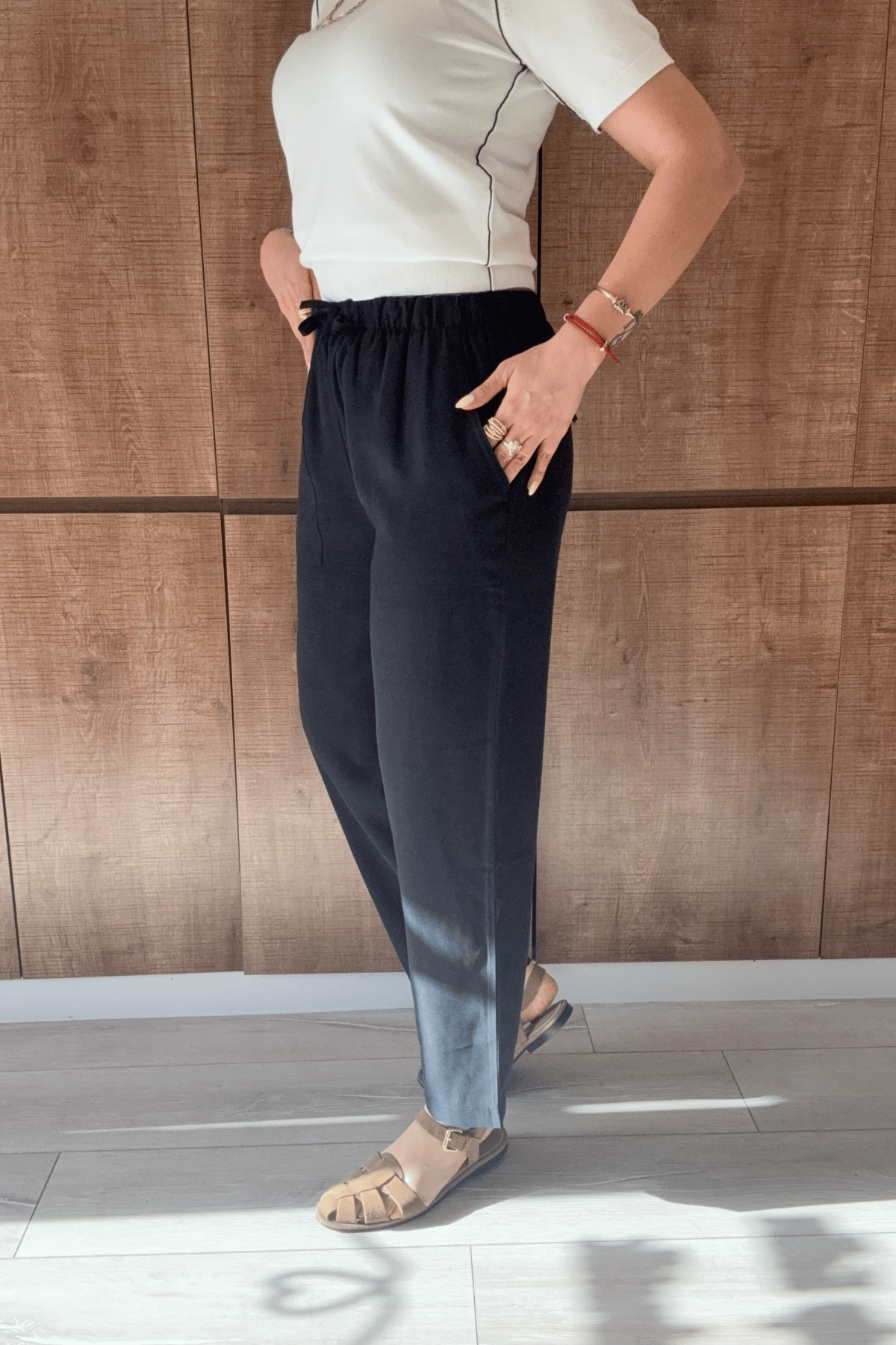 Bel büzgülü tencel pantolon