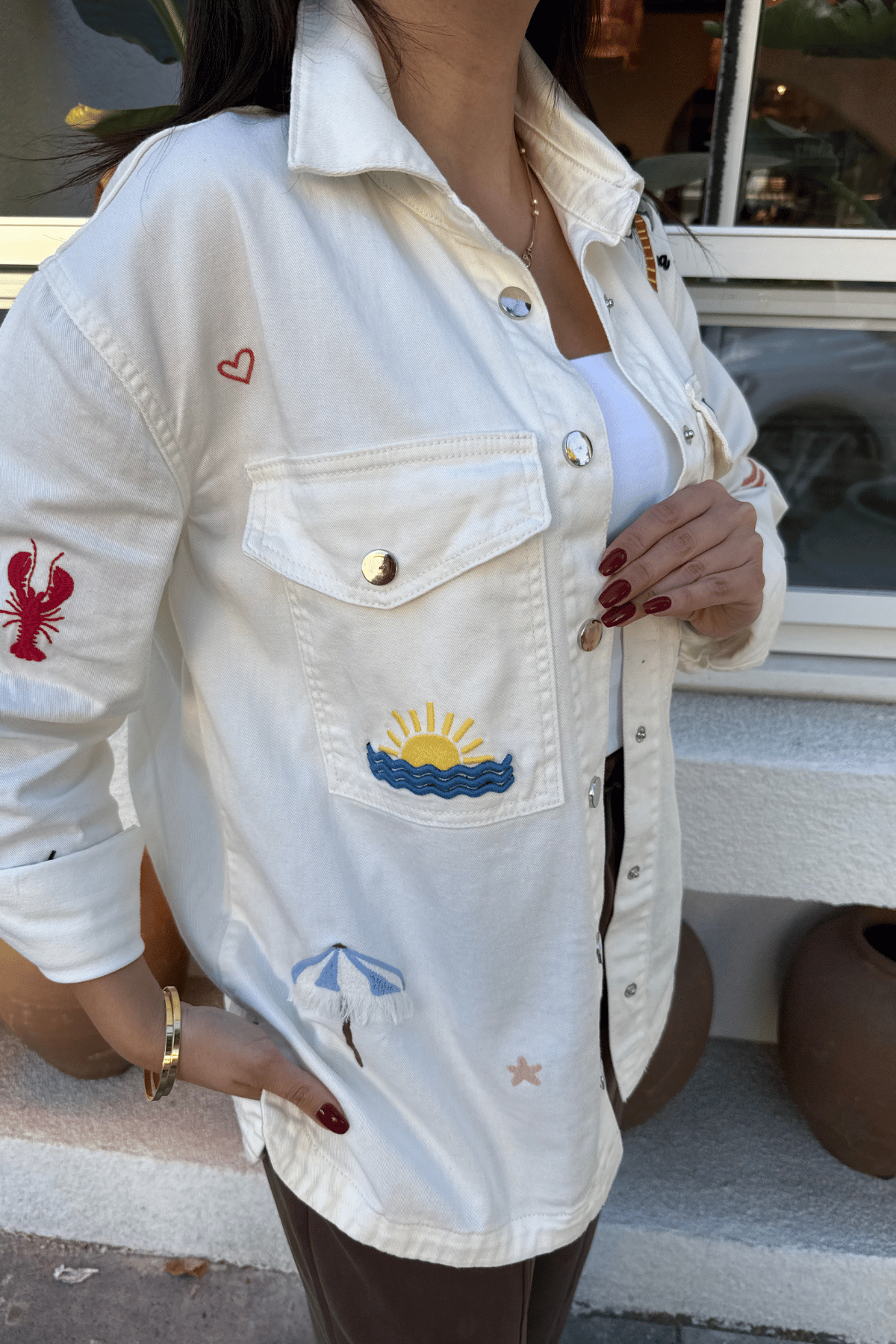 Figür nakış işleme detaylı Cotton ceket