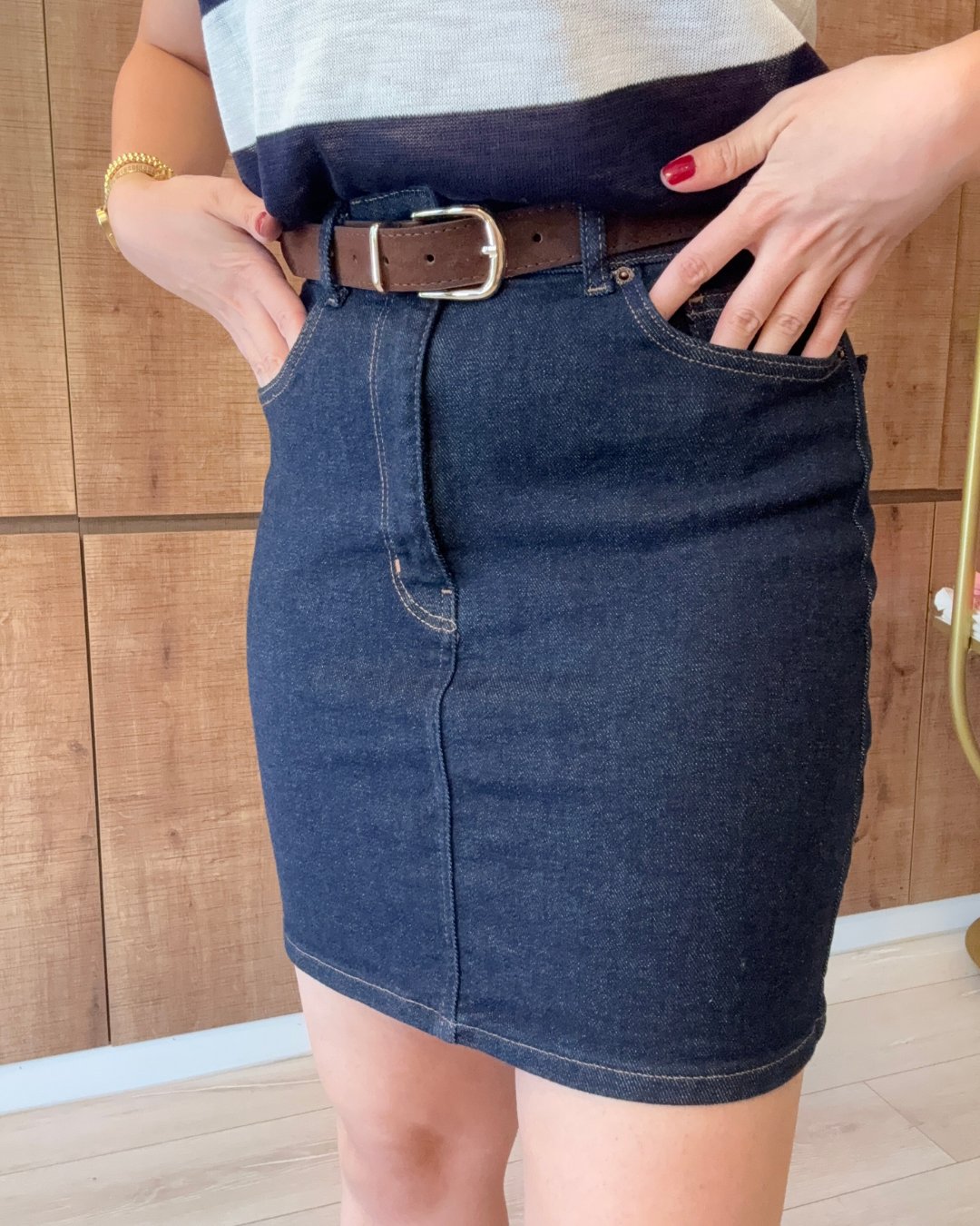 Premium Likralı Kemerli Jean Etek