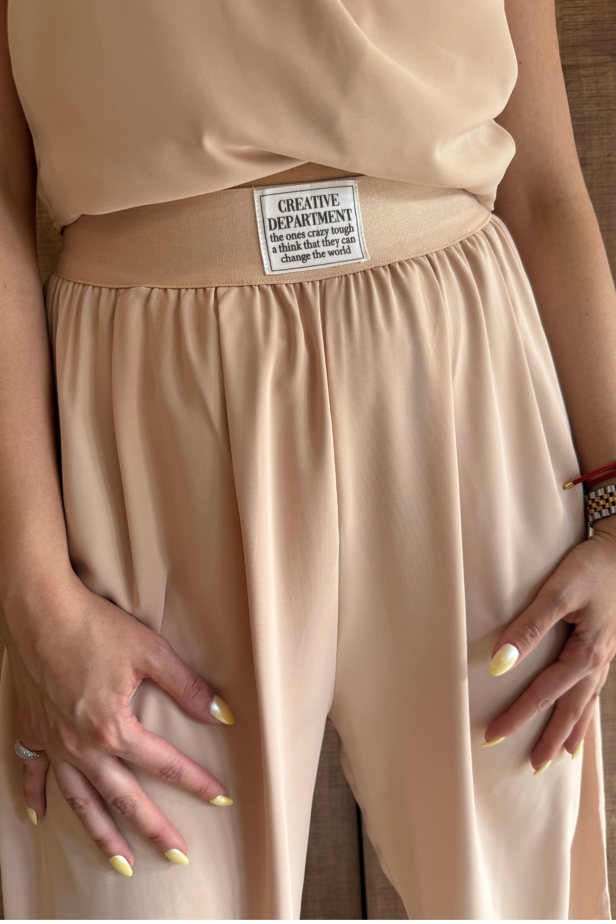 Quzu beli lastikli palazzo pantolon