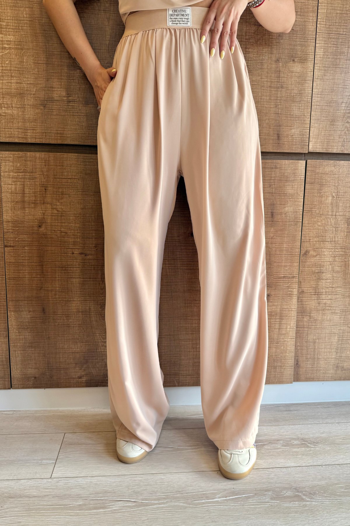 Quzu beli lastikli palazzo pantolon