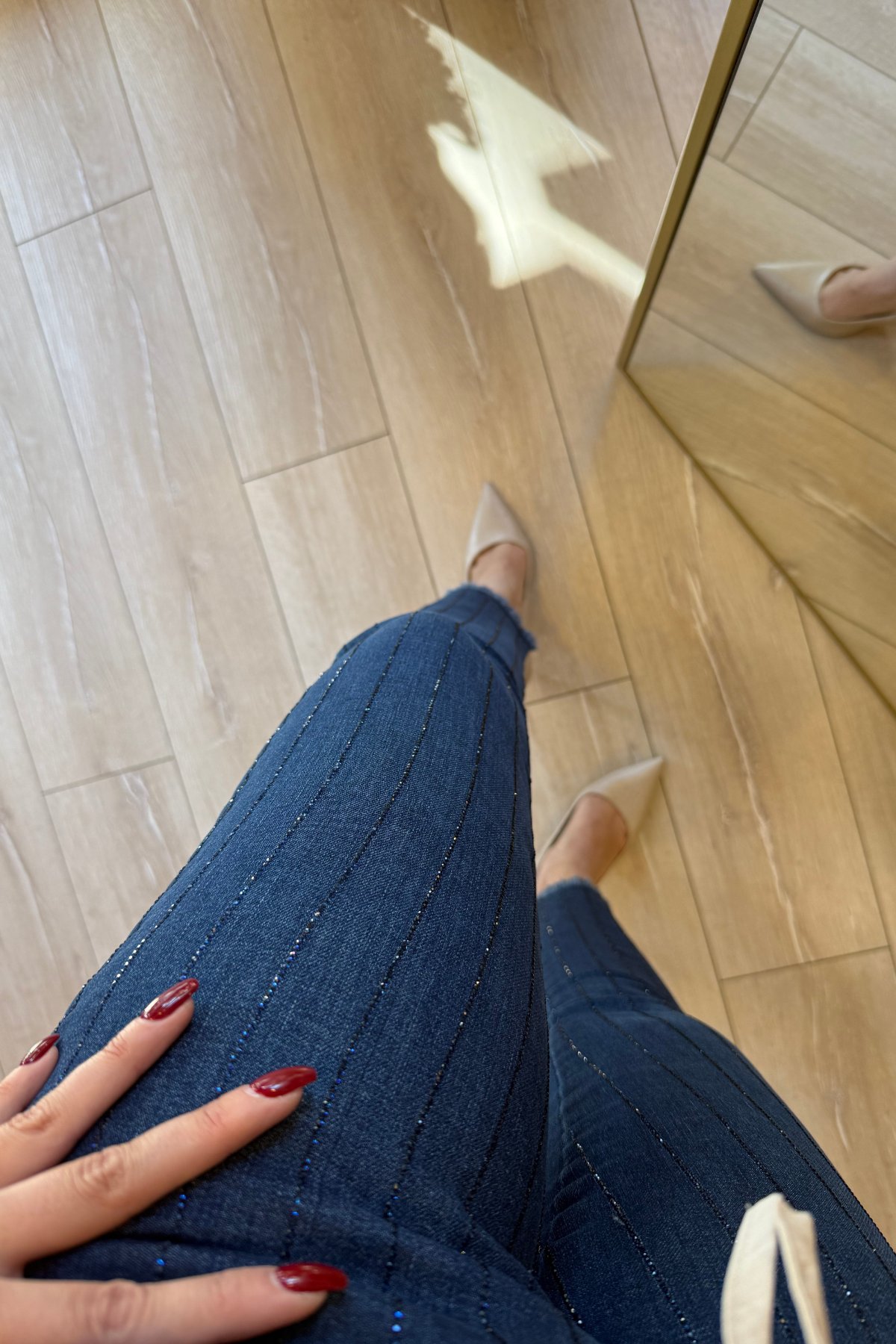 Şerit taşlı likralı premium jean