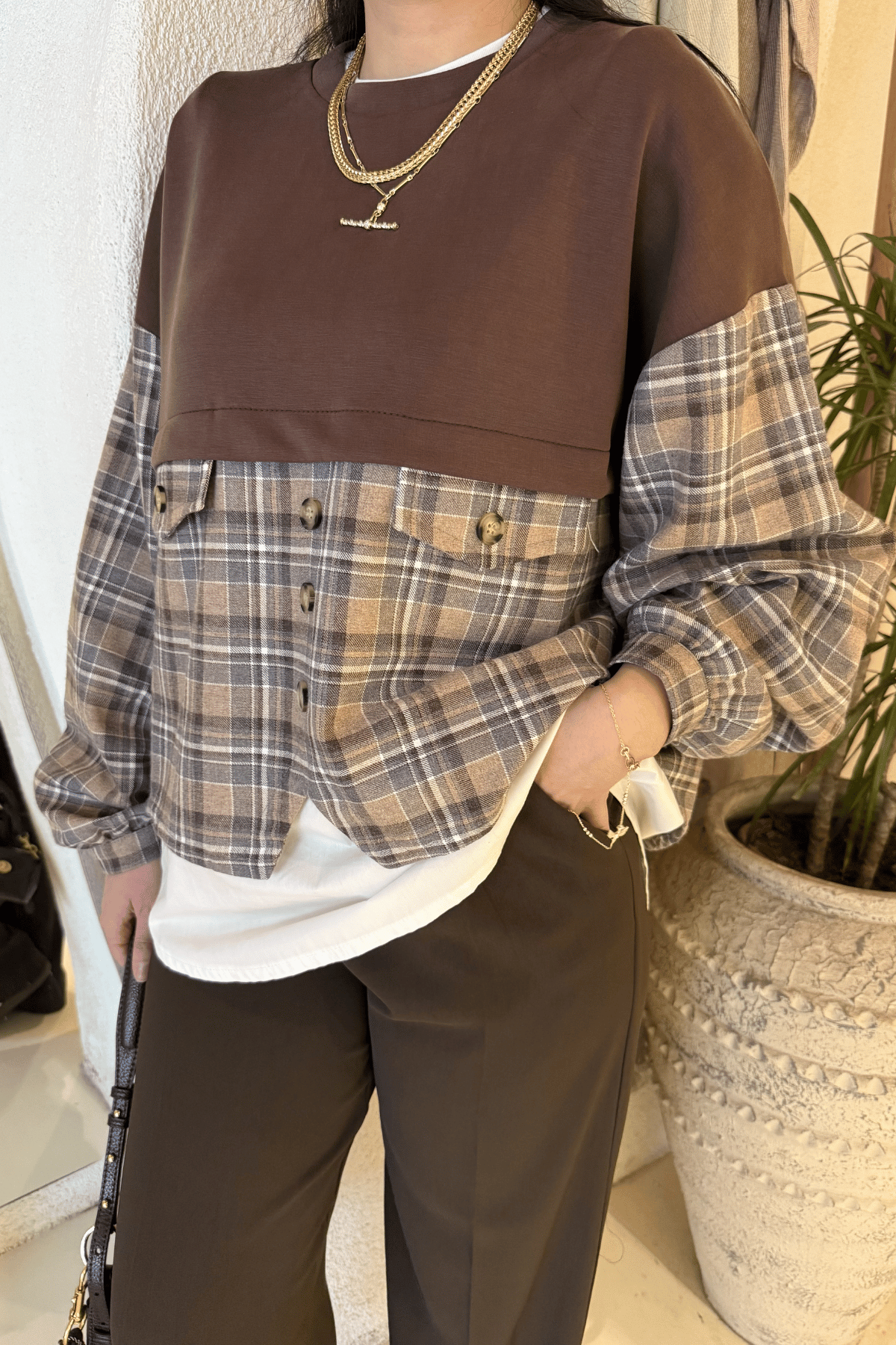 Tasarım Gömlek Parça Detay Modal Sweatshirt