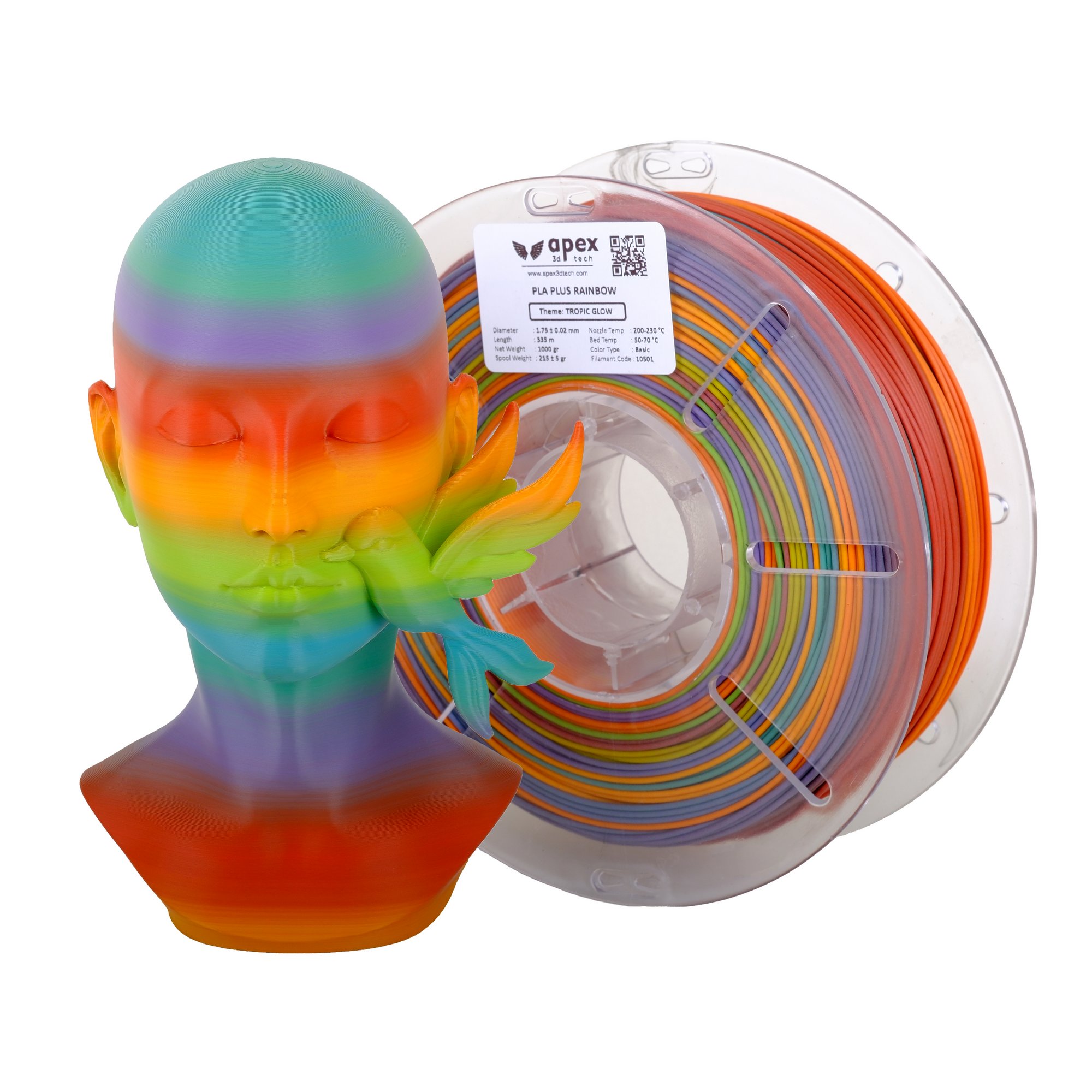Apex3D Tech Gökkuşağı PLA+ Filament - Tropik Işıltı