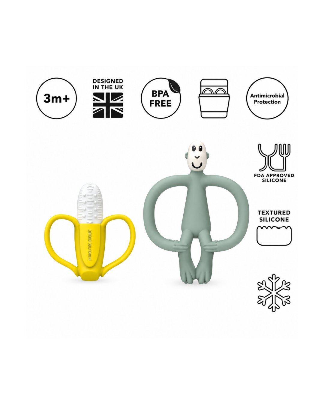 Matchstick Monkey Banana-Silikon Diş Kaşıyıcı Hediye Seti / Mint yesili