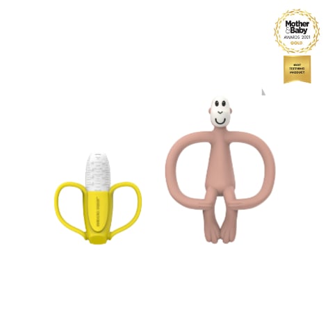 Matchstick Monkey Banana-Silikon Diş Kaşıyıcı Hediye Seti / Pembe