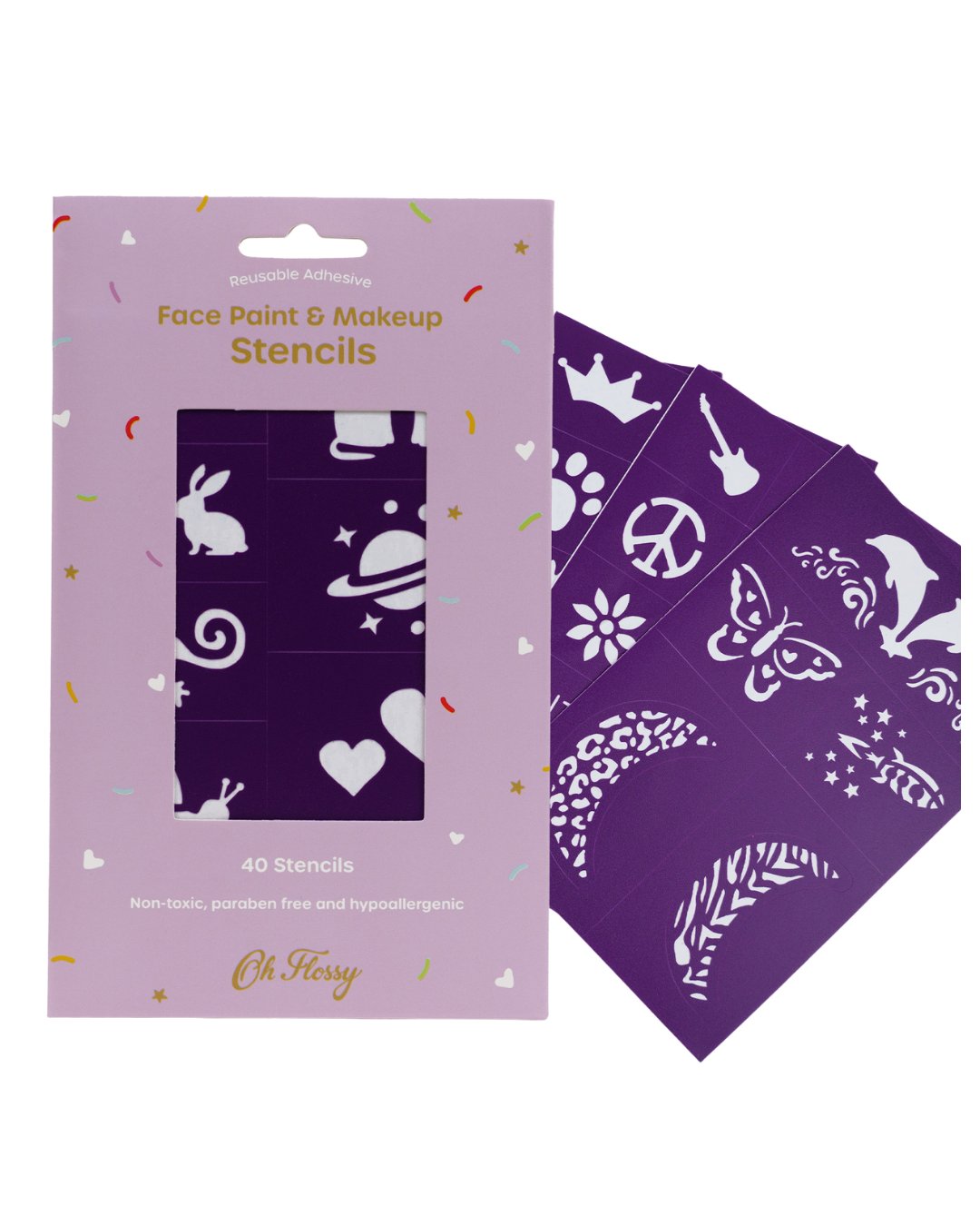 Oh Flossy Yeniden Kullanılabilir Yapışkanlı Yüz Boyası ve Makyaj Şablonları / Purple