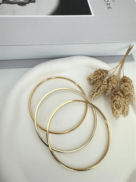 3'lü Kalın Ajda Çelik Bilezik (Gold) 2024-01 (iç çap 6cm)