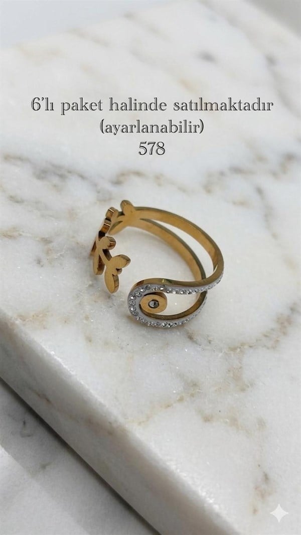 6'Lı Tasarım  Çelik Yüzük (Gold) 126