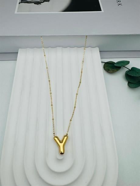 Balon (Y) Harf Çelik Kolye (Gold) KLY 0106-13