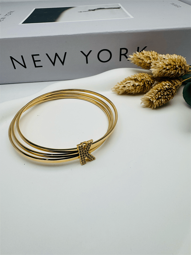 Charmlı Ajda Bilezik K Harfi  (Gold) 6mm 22066