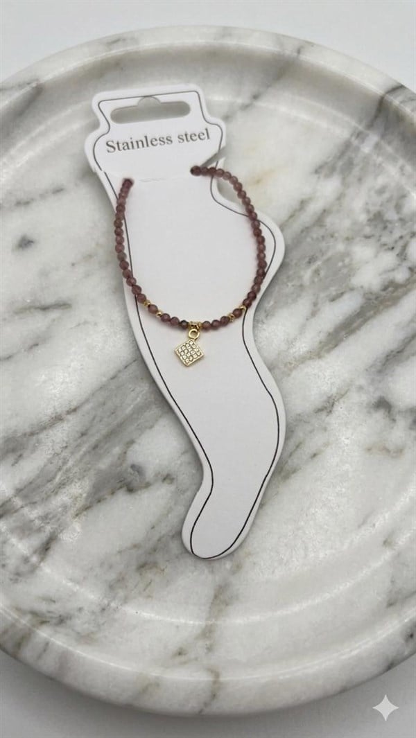 Doğal Taş Çelik Halhal (Gold) Hb 02355