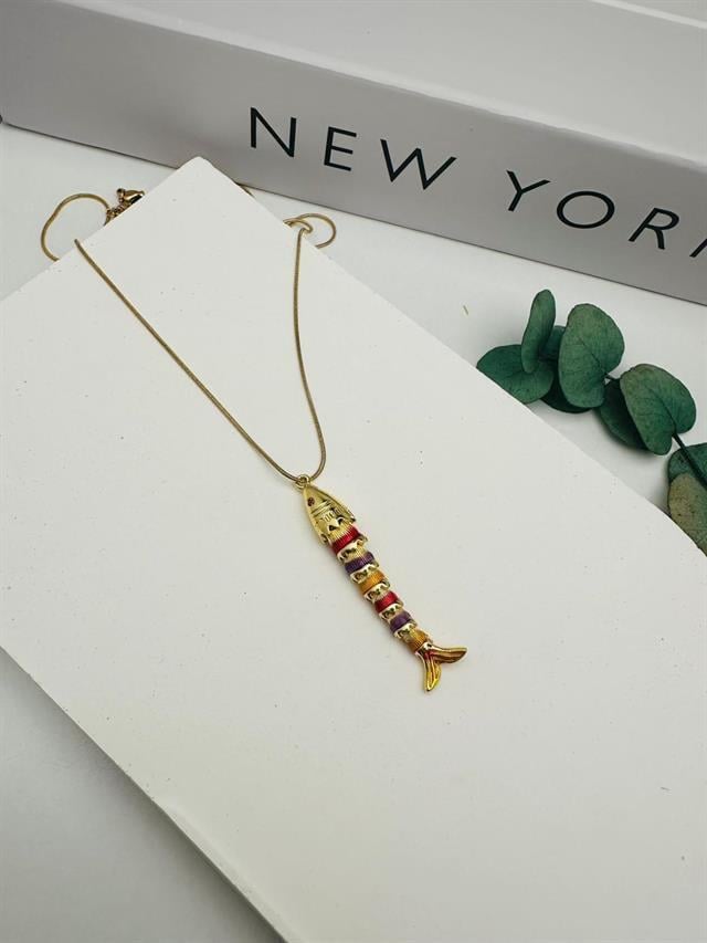 Hareketli Balık Model Çelik Kolye (Gold) 010709