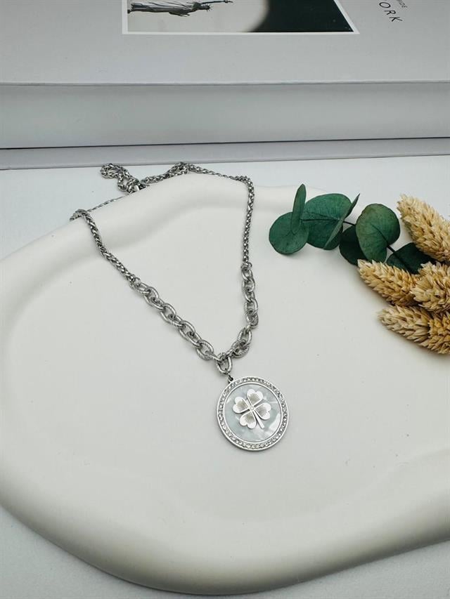 Yonca Detaylı Çelik Kolye (Gümüş) 0106337-1