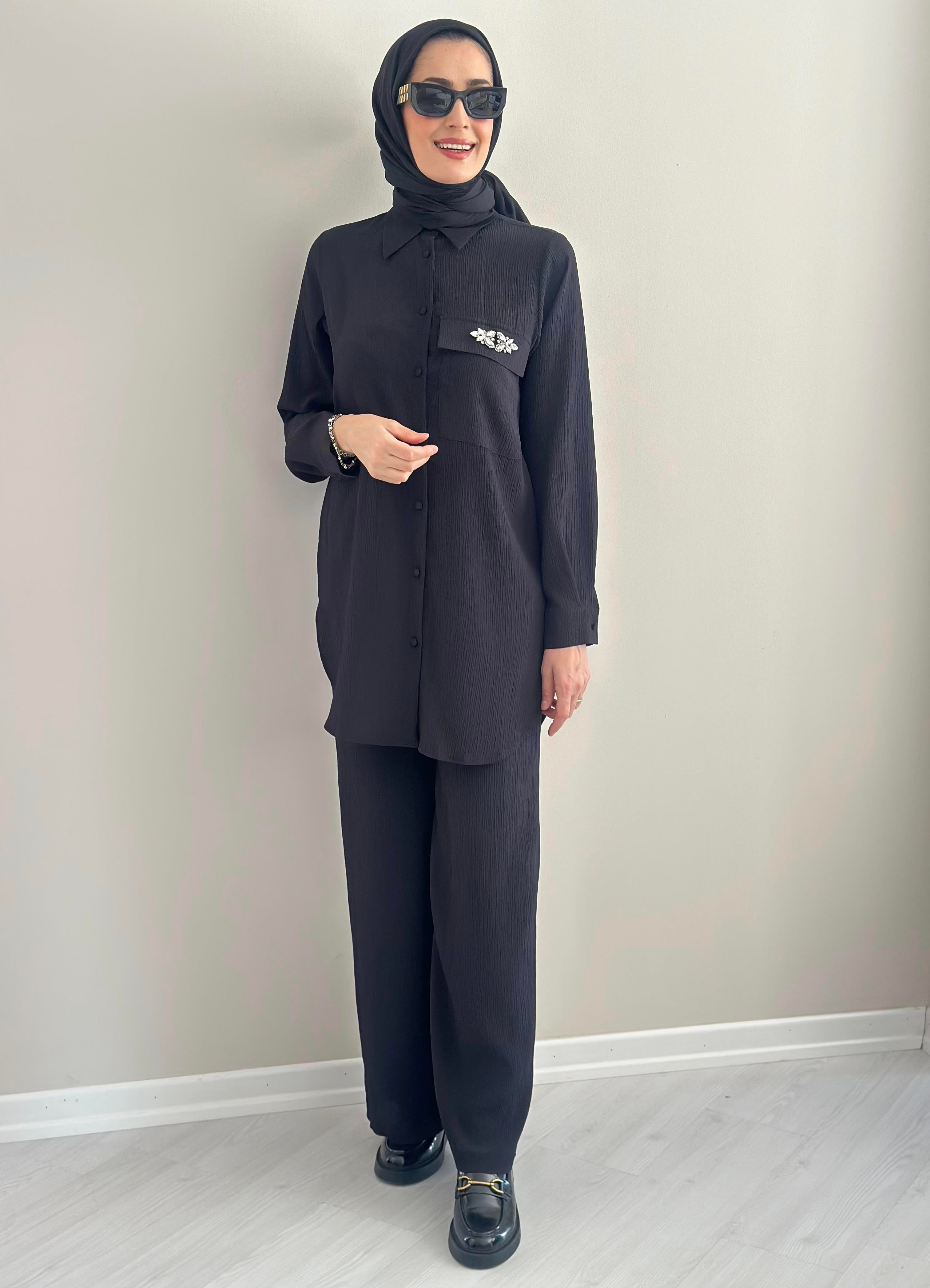 Porto Siyah Gömlek Pantolon Takım