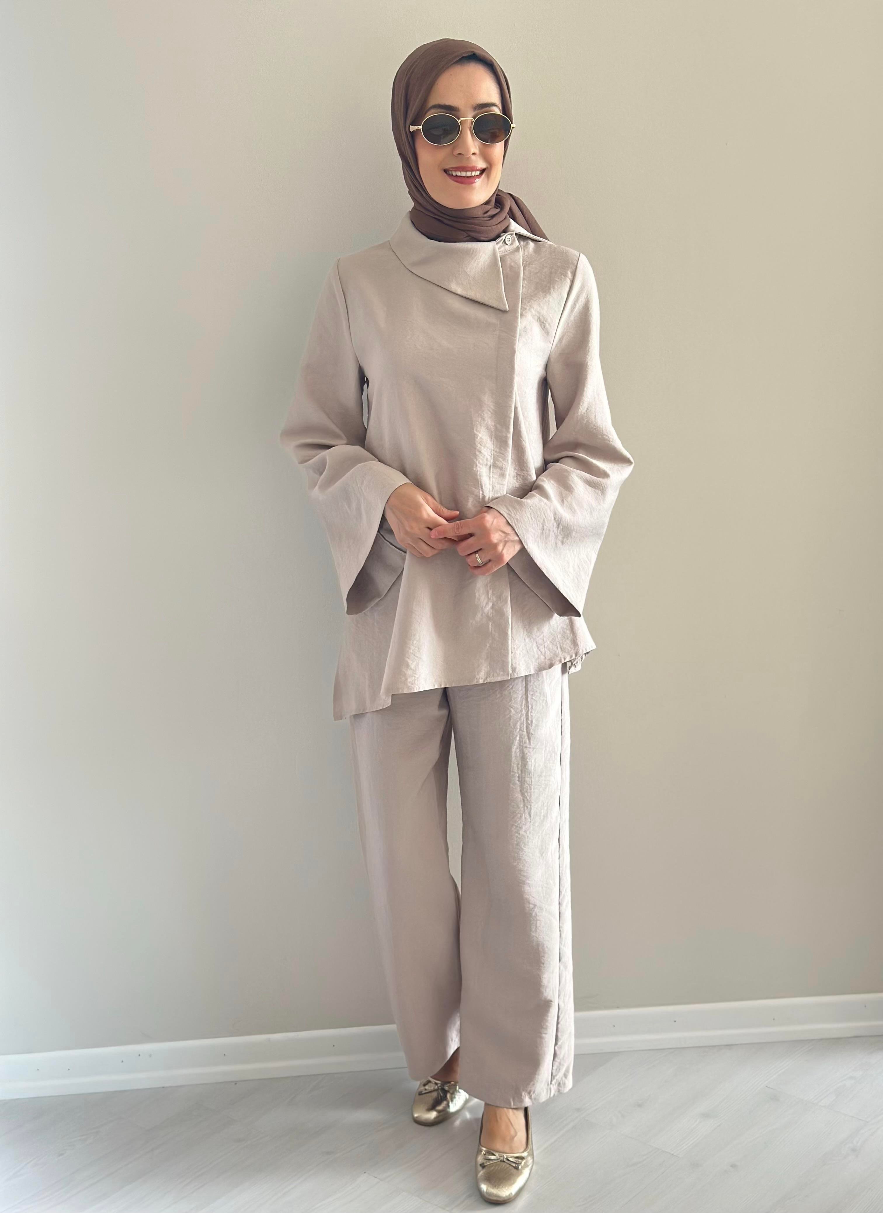Sara  Bej Gömlek Pantolon Takım