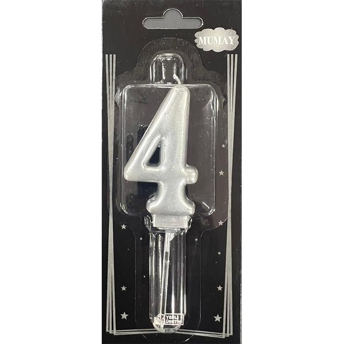 Mum Ve Meşale4 Rakamı Gümüş Mum 10'lu